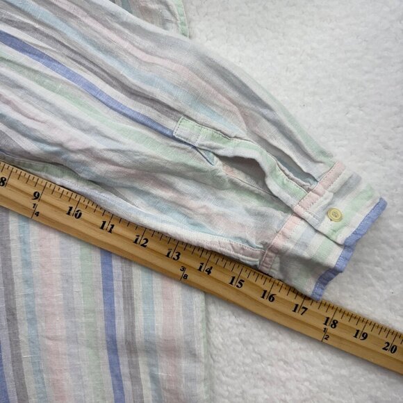 Gap Linen Pastel Striped Boyfriend Fit Button Up Top Beachy Boho Preppy Womens L - Picture 10 of 10